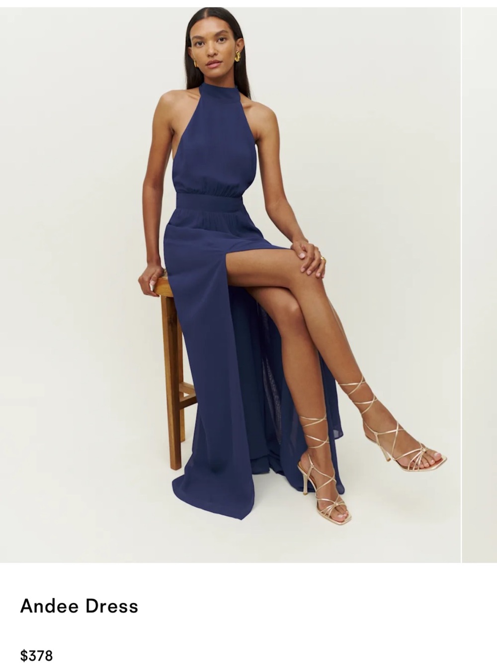 Andree Navy Halter High-Low Evening Dress